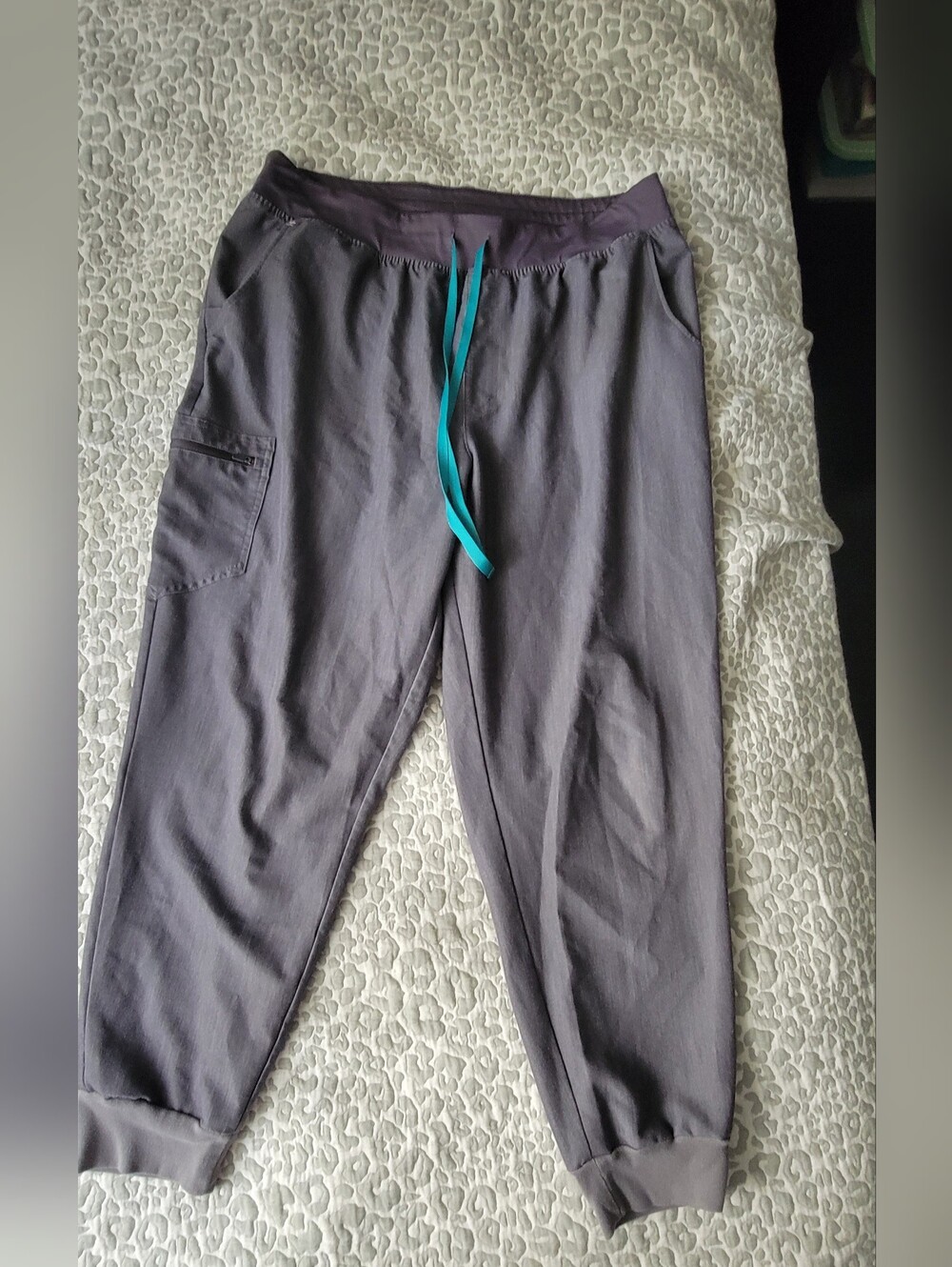 Figs Men's Gray Jogger Sweatpants with Teal Drawstring